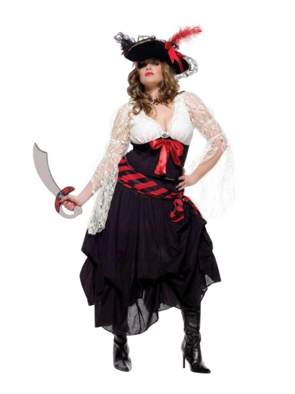 Leg Avenue 1X/2X Pirate Costume Gold Doubloon 3-Pc Halloween Skirt Sash & Top